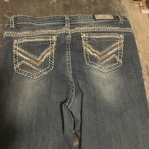 Grace in LA Blue Boot Cut Jeans with Gold Embroidery